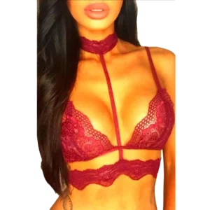 Bralette Carlotta Rojo con Choker – Encaje Sensual y Elegante